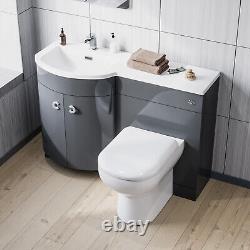 Meuble vasque Nes Home 1100mm à main gauche, unité WC, toilettes encastrées au mur, gris.