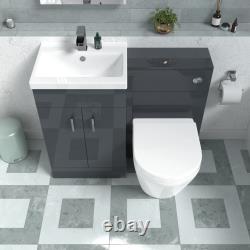 Meuble vasque WC Home Nes gris foncé et toilette sans rebord adossée au mur