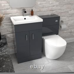 Meuble vasque autoportant Nes Home 1000 mm gris foncé et WC adossé au mur