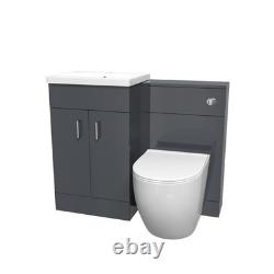 Meuble vasque autoportant gris foncé de 1000 mm et WC adossé au mur
