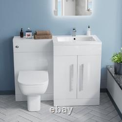Meuble vasque blanc Nes Home RH 1100 mm avec lavabo et meuble sous-vasque, et WC sans bride à poser contre le mur arrière (BTW)