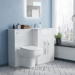 Meuble vasque blanc Nes Home RH 1100 mm avec lavabo et meuble sous-vasque, et WC sans bride à poser contre le mur arrière (BTW)