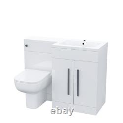 Meuble vasque blanc Nes Home RH 1100 mm avec lavabo et meuble sous-vasque, et WC sans bride à poser contre le mur arrière (BTW)
