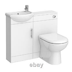 Meuble vasque blanc brillant W920 x P200 mm pour suite de toilettes avec WC à cuvette en D