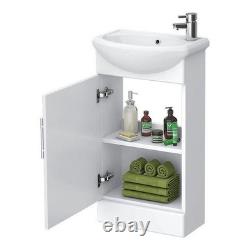Meuble vasque blanc brillant W920 x P200 mm pour suite de toilettes avec WC à cuvette en D