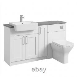 Meuble vasque de salle de bains Oliver White Shaker 1400 mm avec plan de toilette WC gris ardoise
