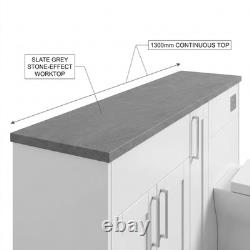 Meuble vasque de salle de bains Oliver White Shaker 1400 mm avec plan de toilette WC gris ardoise