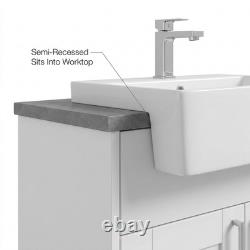 Meuble vasque de salle de bains Oliver White Shaker 1400 mm avec plan de toilette WC gris ardoise