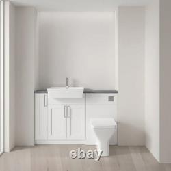 Meuble vasque de salle de bains Oliver White Shaker 1400 mm avec plan de toilette WC gris ardoise