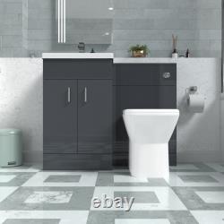 Meuble vasque gris foncé Nes Home, meuble WC et toilette sans rebord à poser contre le mur