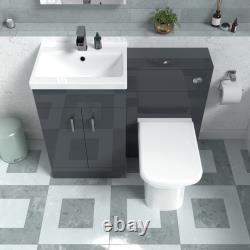 Meuble vasque gris foncé Nes Home, meuble WC et toilette sans rebord à poser contre le mur