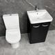 Meuble Vasque Noir Pour Salle De Bain 500 Mm Avec Wc &agrave; Dos Ouvert Et Poign&eacute;es Chrom&eacute;es