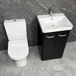 Meuble vasque noir pour salle de bain 500 mm avec WC à dos ouvert et poignées chromées