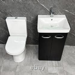 Meuble vasque noir pour salle de bain 500 mm avec WC à dos ouvert et poignées chromées