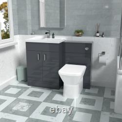Meuble vasque sur pied Nes Home 1100 mm gris foncé avec WC adossé au mur <br/>	