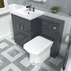 Meuble vasque sur pied Nes Home 1100 mm gris foncé avec WC adossé au mur
	<br/>
 