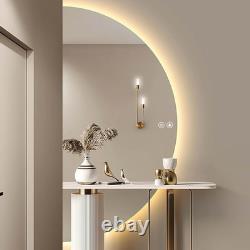 Miroir LED demi-lune 32×16 pour salle de bain, miroir de maquillage LED avec fonction anti-buée, rétroéclairé