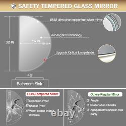 Miroir LED demi-lune 32×16 pour salle de bain, miroir de maquillage LED avec fonction anti-buée, rétroéclairé