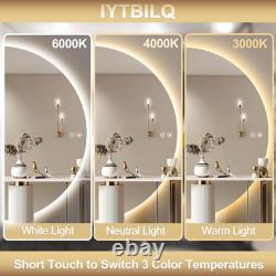 Miroir LED demi-lune 32×16 pour salle de bain, miroir de maquillage LED avec fonction anti-buée, rétroéclairé
