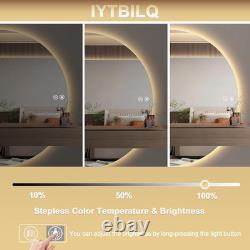 Miroir LED demi-lune 32×16 pour salle de bain, miroir de maquillage LED avec fonction anti-buée, rétroéclairé