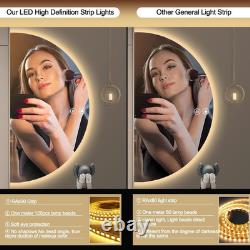 Miroir LED demi-lune 32×16 pour salle de bain, miroir de maquillage LED avec fonction anti-buée, rétroéclairé