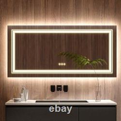 Miroir de Salle de Bain LED Super Large Miroir de Maquillage HD avec Lumière Avant et Arrière UK