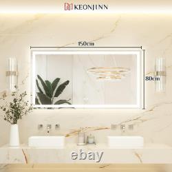 Miroir de salle de bain 150X80Cm avec lumières LED, miroir de maquillage anti-buée arrière et avant L