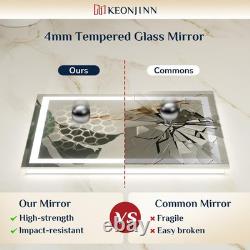Miroir de salle de bain 50x70 cm avec lumières LED, miroir de coiffeuse anti-buée, éclairage arrière et avant