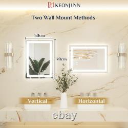 Miroir de salle de bain Keonjinn 50 x 70 cm avec lumières LED, miroir de toilette antibuée avec dos et