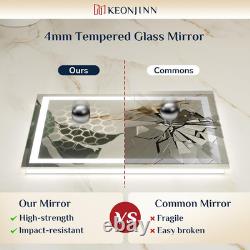 Miroir de salle de bain Keonjinn 50 x 70 cm avec lumières LED, miroir de toilette antibuée avec dos et