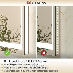 Miroir de salle de bain Keonjinn 50X70Cm avec lumières LED, miroir de maquillage antifog à l'arrière et
