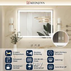 Miroir de salle de bain Keonjinn 60 x 90 cm avec lumières LED, miroir de coiffeuse anti-buée, dos et