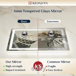 Miroir de salle de bain Keonjinn 60x90cm avec éclairage LED, miroir de vanité anti-buée arrière et