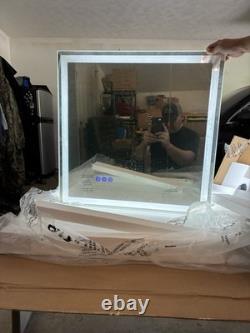 Miroir de salle de bain LED 24 x 24, éclairage avant et arrière, à intensité variable, 3 couleurs, verre trempé