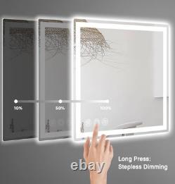 Miroir de salle de bain LED 24 x 24, éclairage avant et arrière, à intensité variable, 3 couleurs, verre trempé