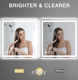Miroir de salle de bain LED 24 x 24, éclairage avant et arrière, à intensité variable, 3 couleurs, verre trempé