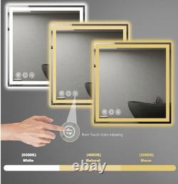Miroir de salle de bain LED 24 x 24, éclairage avant et arrière, à intensité variable, 3 couleurs, verre trempé