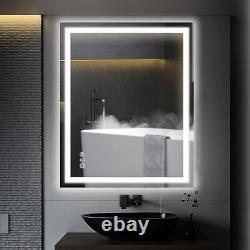 Miroir de salle de bain LED avant et rétro-éclairé 24x36 avec lumières, anti-buée, 24x36