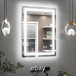 Miroir de salle de bain TETOTE 50 x 70 cm, éclairage LED intelligent, anti-buée, éclairé à l’avant et à l’arrière
