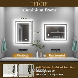 Miroir de salle de bain TETOTE 50 x 70 cm, éclairage LED intelligent, anti-buée, éclairé à l’avant et à l’arrière