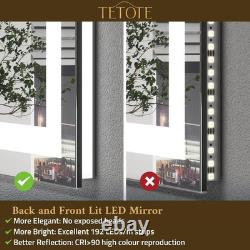 Miroir de salle de bain TETOTE 50 x 70 cm, éclairage LED intelligent, anti-buée, éclairé à l’avant et à l’arrière