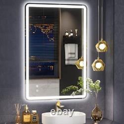 Miroir de salle de bain à LED 16x24 pouces à coins arrondis, rectangle, avec cadre rétro-éclairé sans cadre