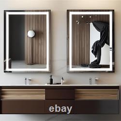 Miroir de salle de bain de 36X28 pouces, miroir de maquillage éclairé avec éclairage avant et arrière, étape