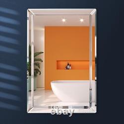 Miroir de salle de bain sans cadre 24x36 pouces avec biseau de haute précision et bordure polyvalente 3D