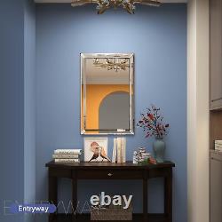 Miroir de salle de bain sans cadre 24x36 pouces avec biseau de haute précision et bordure polyvalente 3D