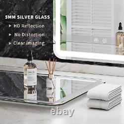 Miroir de vanité LED anti-buée dimmable 16x24 pouces pour salles de bains élégantes/salons de coiffure