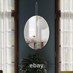 Miroir mural ovale avec chaîne de suspension sans cadre décoratif biseauté pour salle de bain.