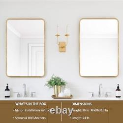 Miroir mural rectangulaire en or pour salle de bain 24x36 24 x 36 po Rectangle-or