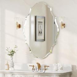 Miroir ovale sans cadre à bords scallopés 36x24 pour meuble de salle de bain avec panneau de support arrière