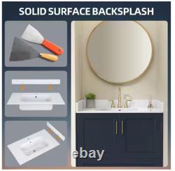 NTQ 30 po. Dosseret de meuble-lavabo à surface solide pour salle de bain en blanc